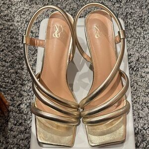 New York & Company Gold Strappy Slingback Heels